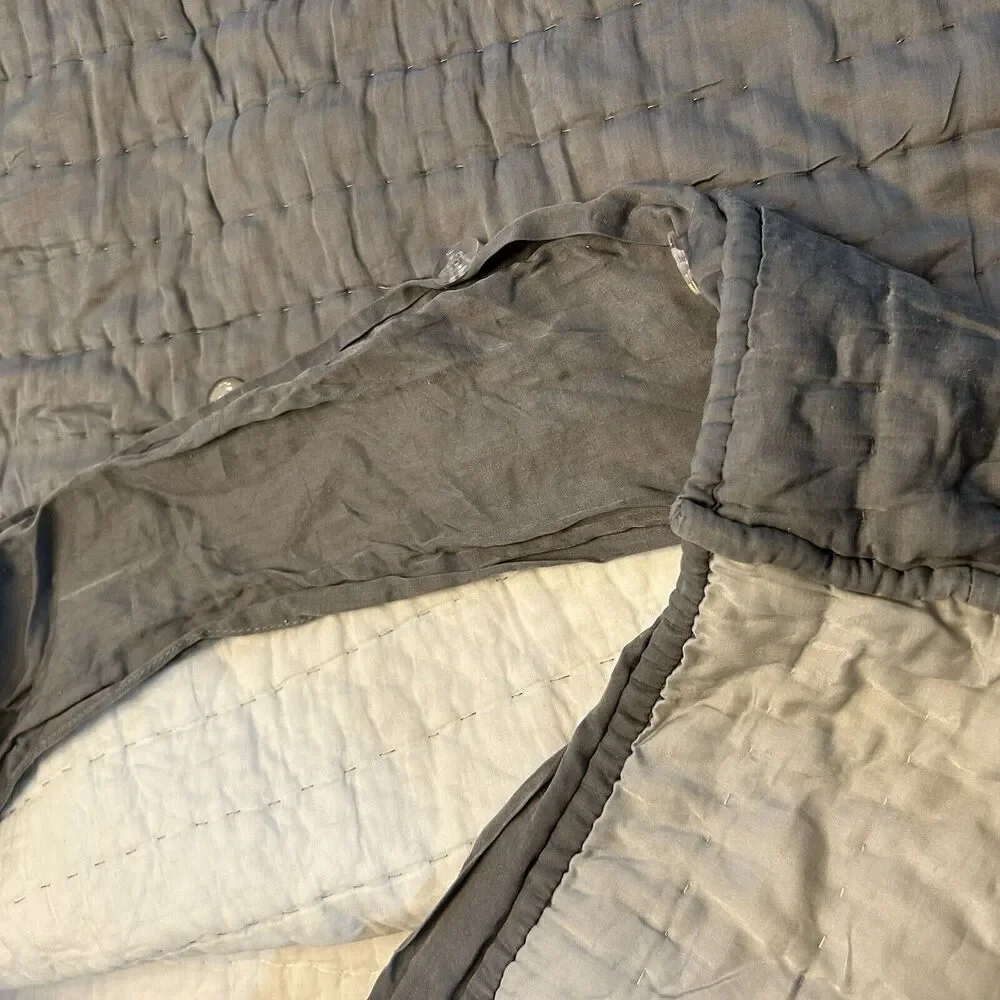 Pottery Barn Silk Front Gray Channel Stitch Euro Sham Square Pillow Case 26”‎